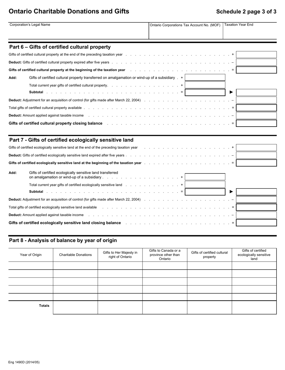 Form 1490D Schedule 2 Ontario Charitable Donations and Gifts - Ontario, Canada, Page 3