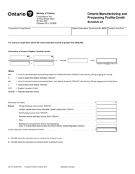 Form 1511B Schedule 27 &quot;Ontario Manufacturing and Processing Profits Credit&quot; - Ontario, Canada
