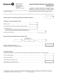 Document preview: Form 1498 Schedule 2A Ontario Political Election Contributions - Ontario, Canada