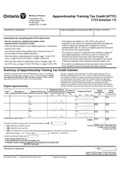 Form CT23 (2495B) Schedule 114 &quot;Apprenticeship Training Tax Credit (Attc)&quot; - Ontario, Canada