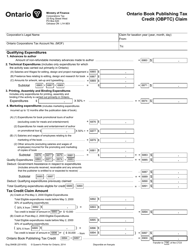 Document preview: Form 013-0940B Ontario Book Publishig Tax Credit (Obptc) Claim - Ontario, Canada