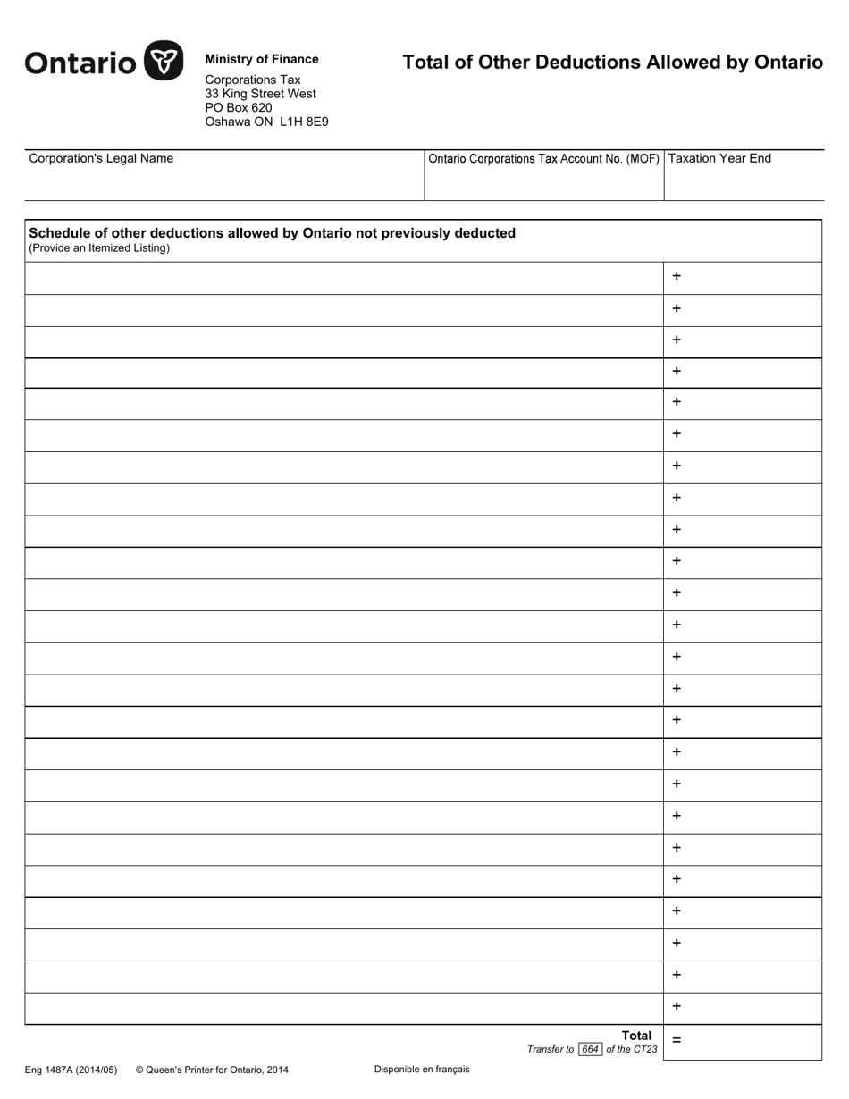 Form 1487 - Fill Out, Sign Online and Download Fillable PDF, Ontario ...