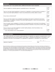 Form YG5097 General and Specialist Dentist Licence Application - Yukon, Canada, Page 4