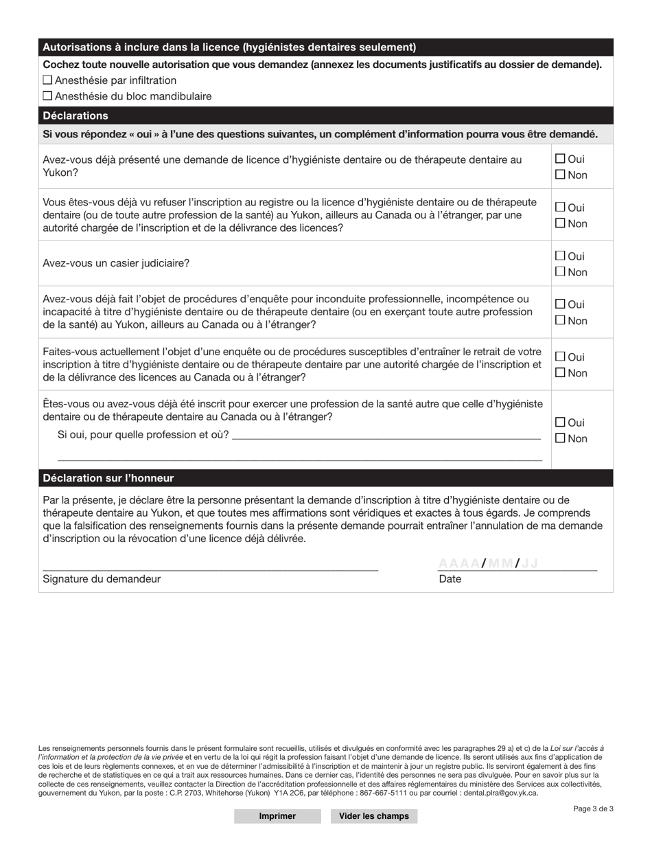 Forme YG5095 Demande Dune Licence Dhygieniste Dentaire Ou De Therapeute Dentaire - Yukon, Canada (French), Page 4