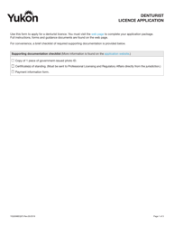 Document preview: Form YG5098 Denturist Licence Application - Yukon, Canada