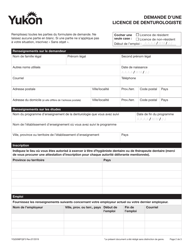 Forme YG5098 Demande D&#039;une Licence De Denturologiste - Yukon, Canada (French), Page 3