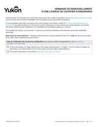 Forme YG5322 Demande De Renouvellement D&#039;une Licence De Courtier D&#039;assurance - Yukon, Canada (French)