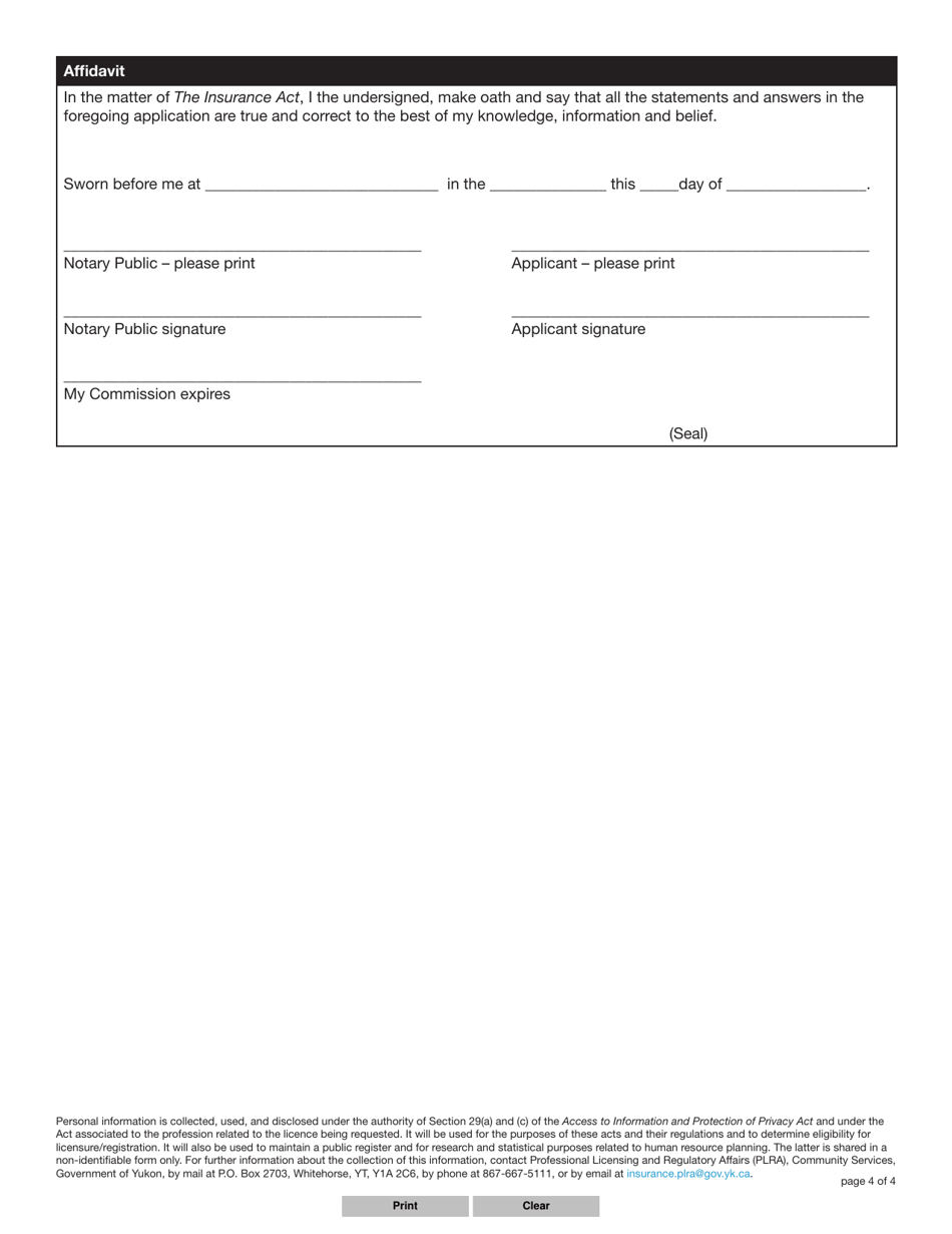 Form YG5130 Insurance Agent Licence Renewal Application - Yukon, Canada, Page 4