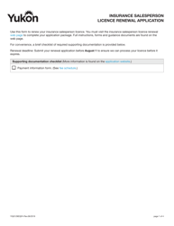 Document preview: Form YG5129 Insurance Salesperson Licence Renewal Application - Yukon, Canada