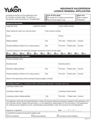Form YG5129 Insurance Salesperson Licence Renewal Application - Yukon, Canada, Page 2