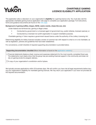 Document preview: Form YG6606 Charitable Gaming Licence Eligibility Application - Yukon, Canada