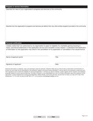 Form YG6606 Charitable Gaming Licence Eligibility Application - Yukon, Canada, Page 4