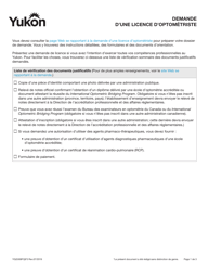 Document preview: Forme YG5308 (YG6644) Demande D'une Licence D'optometriste - Yukon, Canada (French)