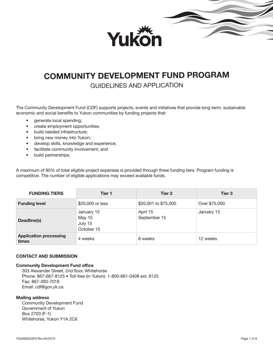 Form YG4665 Community Development Fund Application - Yukon, Canada, Page 1