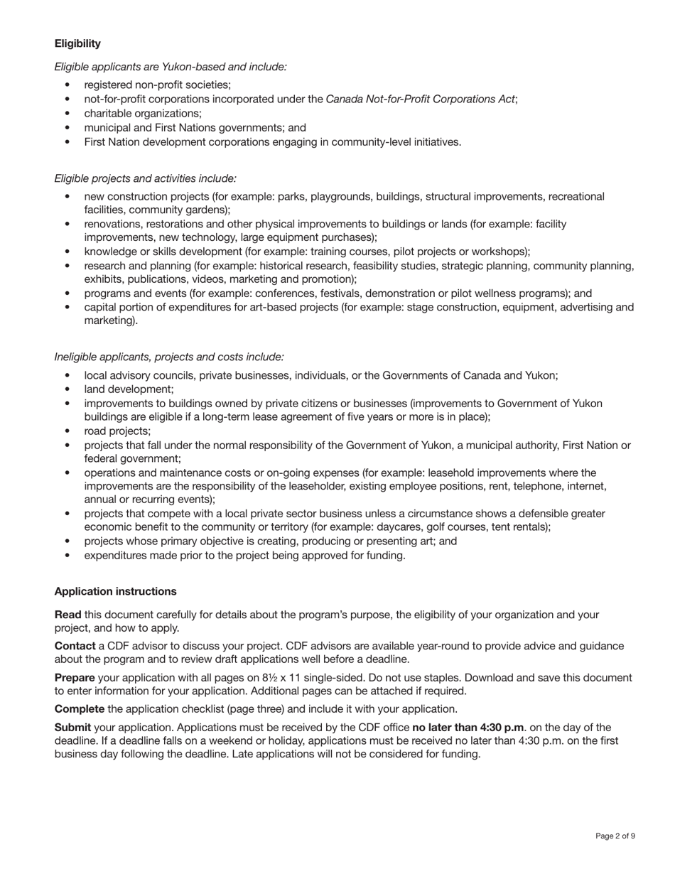 Form YG4665 Community Development Fund Application - Yukon, Canada, Page 2