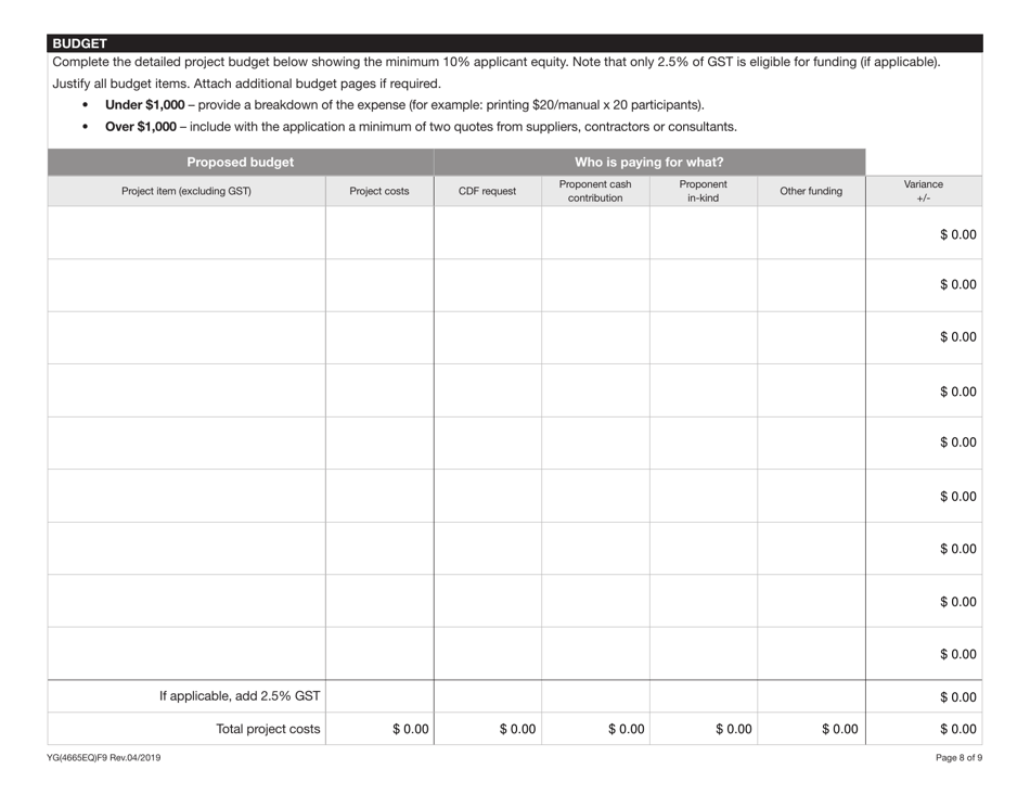Form YG4665 Community Development Fund Application - Yukon, Canada, Page 8