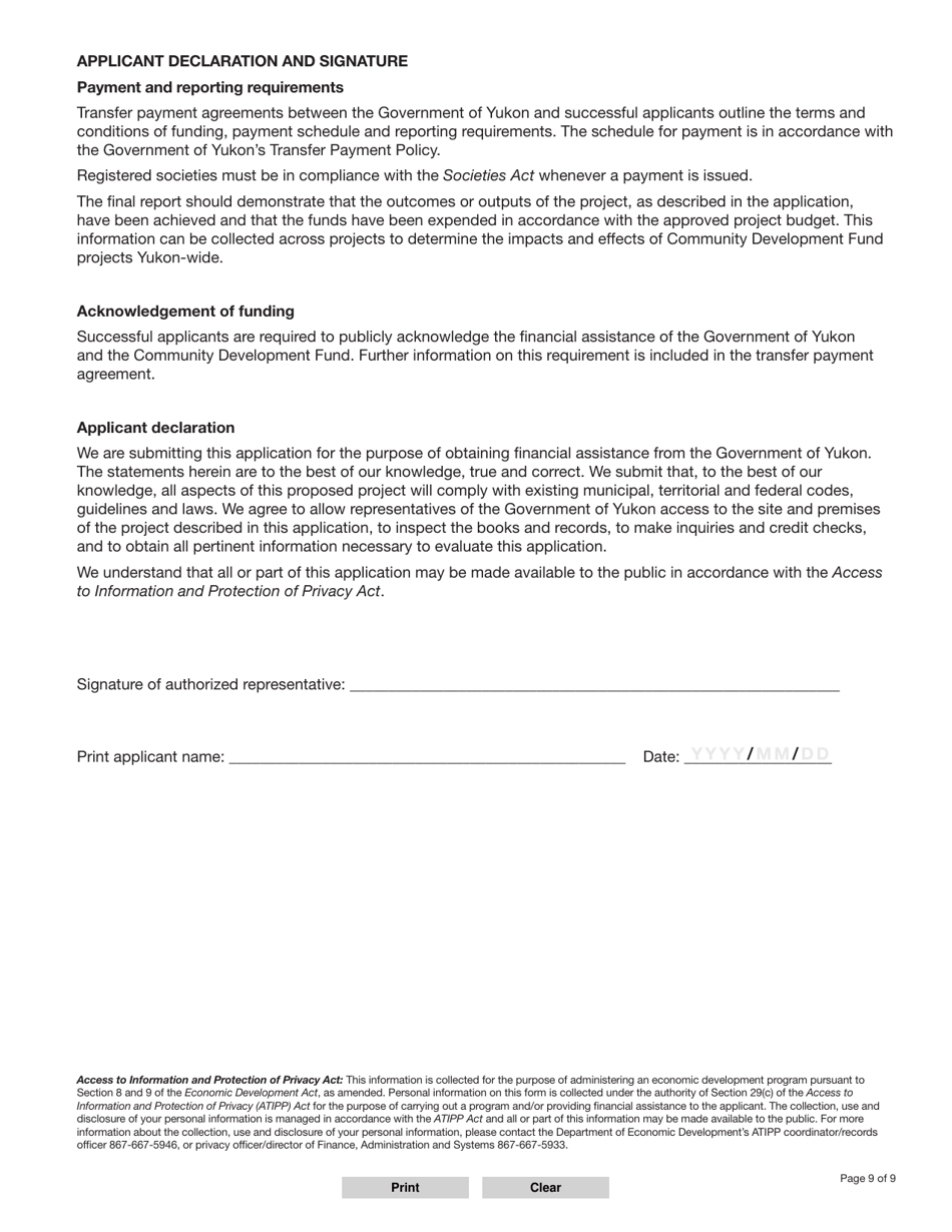 Form YG4665 Community Development Fund Application - Yukon, Canada, Page 9