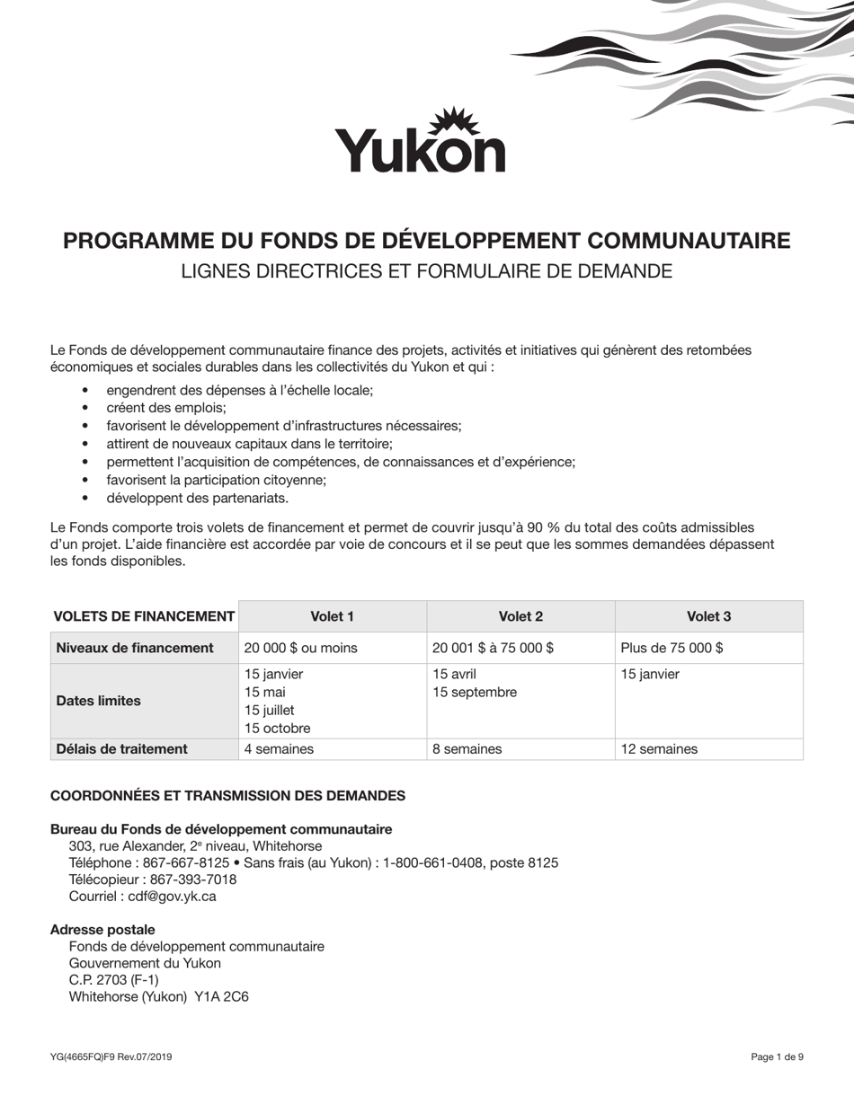 Forme YG4665 Fonds De Developpement Communautaire Demande - Yukon, Canada (French), Page 1