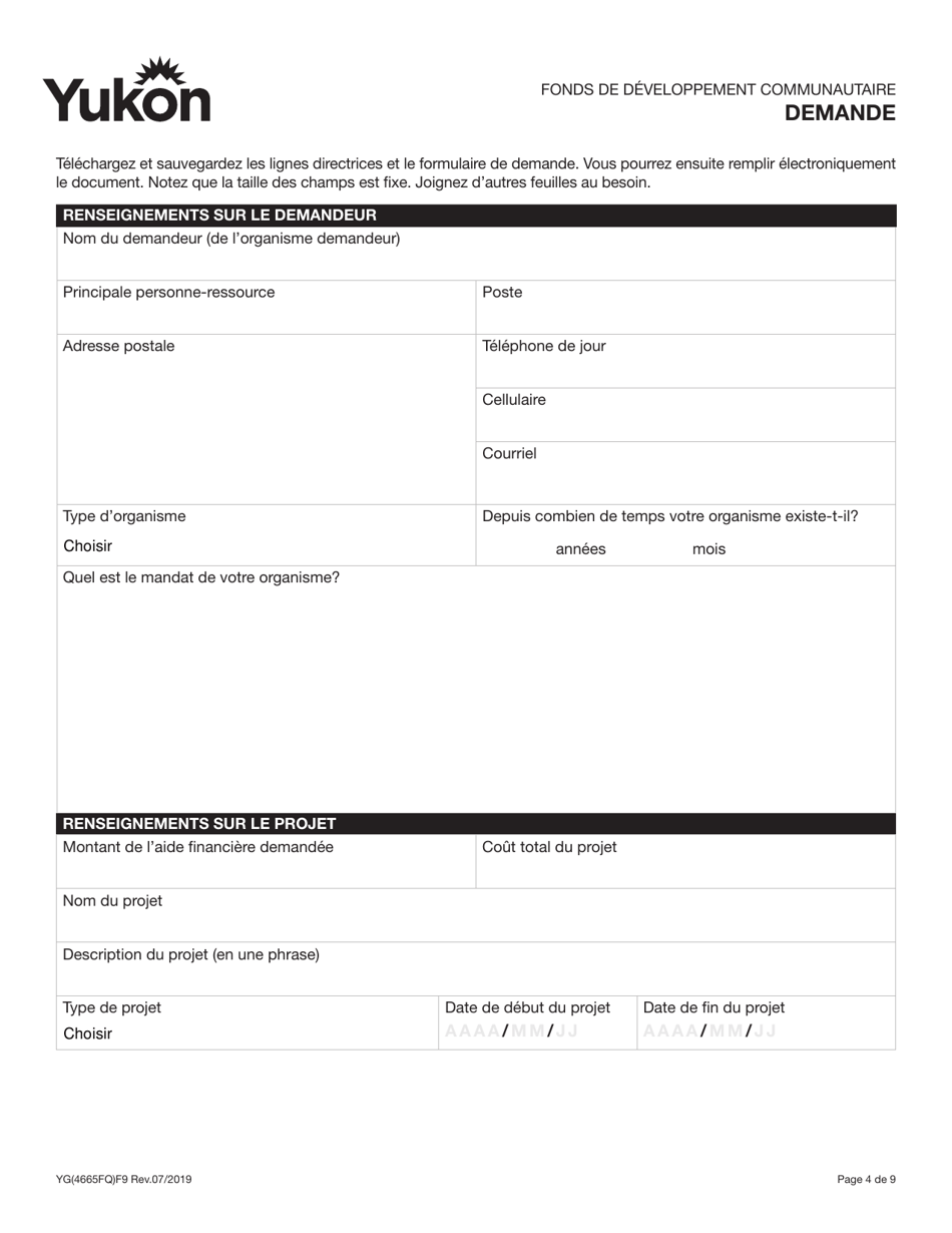 Forme YG4665 Fonds De Developpement Communautaire Demande - Yukon, Canada (French), Page 4