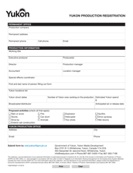 Form YG6704 Yukon Production Registration - Yukon, Canada