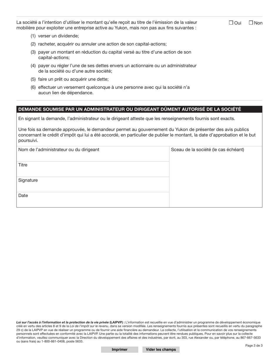Forme YG6672 Formulaire De Demande - Yukon, Canada (French), Page 3