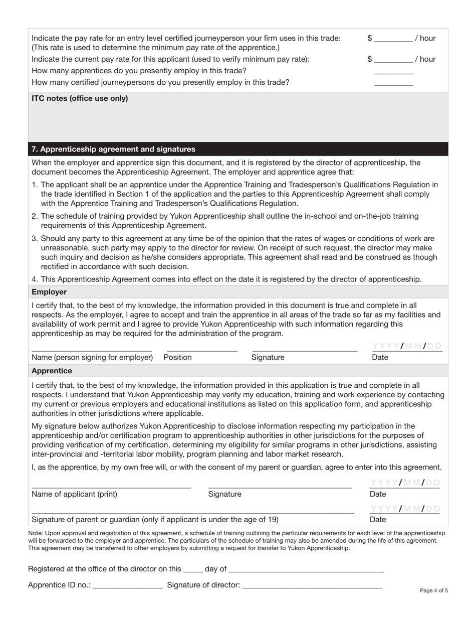 Form YG5822 Apprenticeship Application / Agreement - Yukon, Canada, Page 4