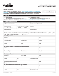 Form YG6019 Yukon Nominee Program (Ynp) Application Form - Yukon, Canada