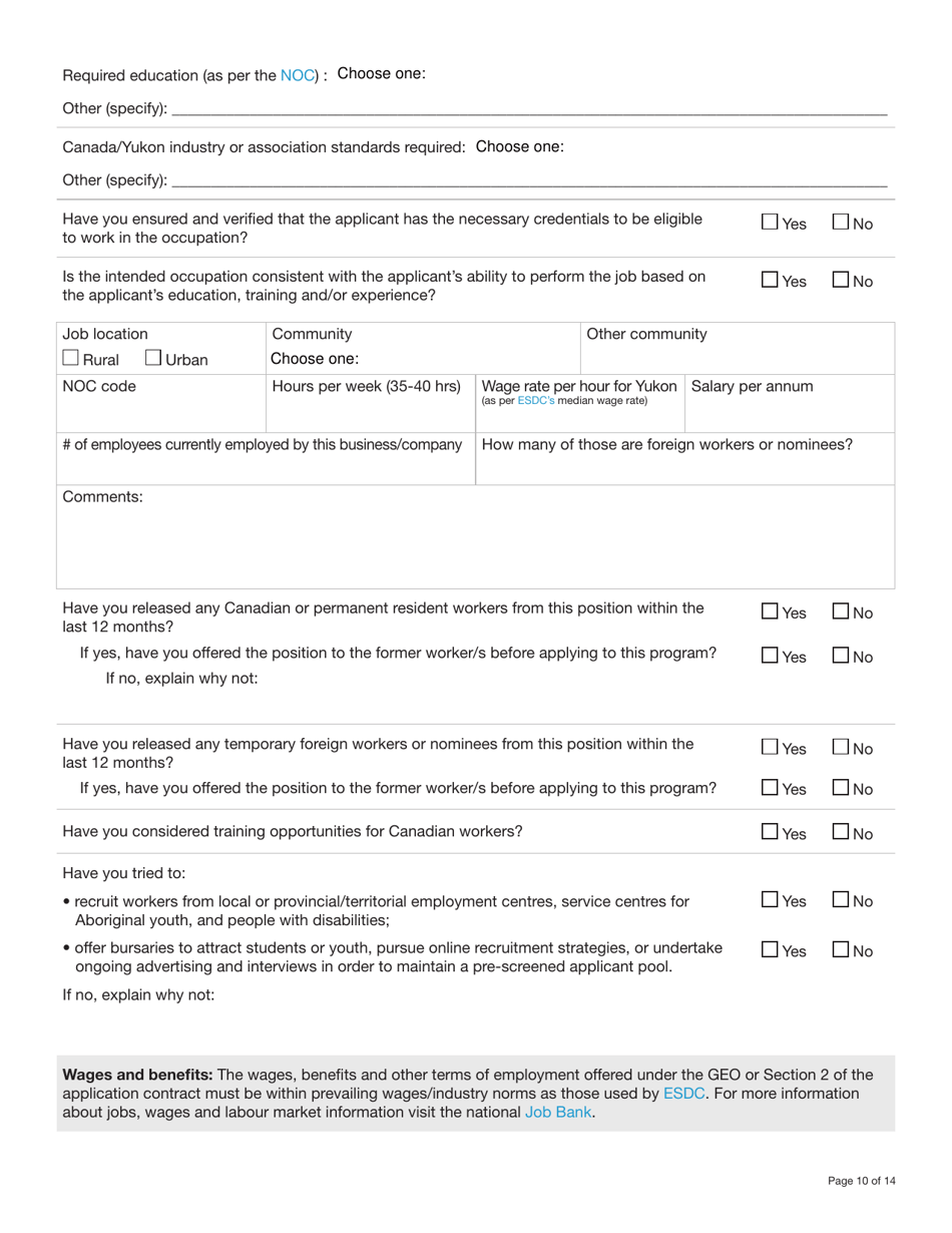 Form YG6019 Yukon Nominee Program (Ynp) Application Form - Yukon, Canada, Page 10