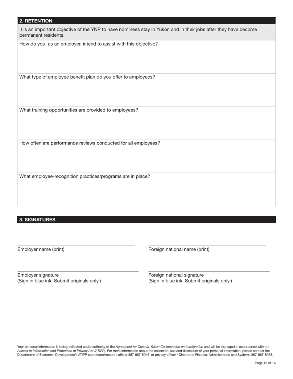 Form YG6019 Yukon Nominee Program (Ynp) Application Form - Yukon, Canada, Page 13