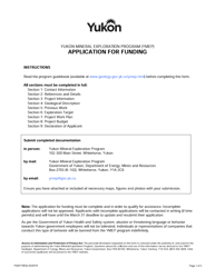 Form YG6715 Yukon Mineral Exploration Program (Ymep) Application for Funding - Yukon, Canada