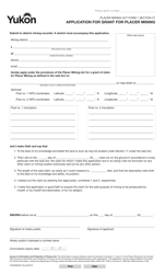 Form 1 (YG5038) &quot;Application for Grant for Placer Mining&quot; - Yukon, Canada