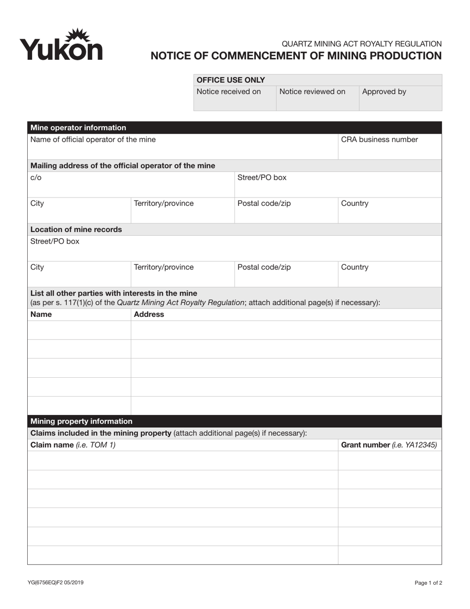 Mining Avocation Form Form YG6756 Download Fillable PDF or Fill Online Notice of Commencement ...