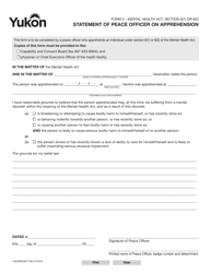 Form 3 (YG3985) &quot;Statement of Peace Officer on Apprehension&quot; - Yukon, Canada