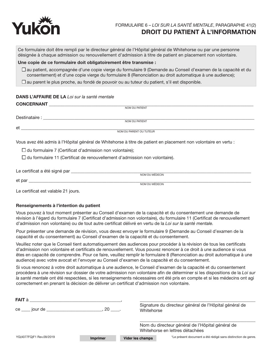 Forme 6 (YG4077) Download Fillable PDF or Fill Online Droit Du Patient