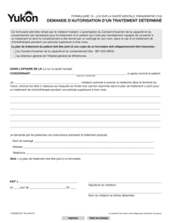 Forme 10 (YG3996) &quot;Demande D'autorisation D'un Traitement Determine&quot; - Yukon, Canada (French)