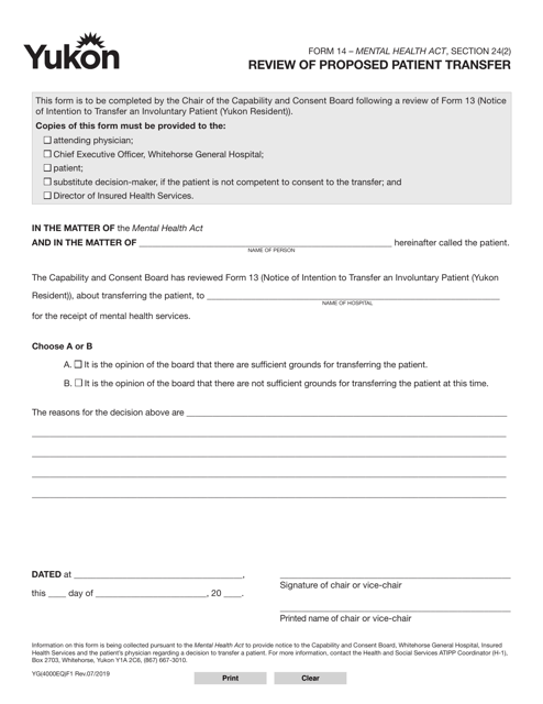 Form 14 (YG4000)  Printable Pdf