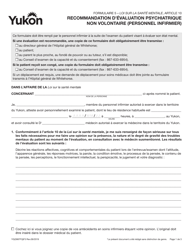 Forme 5 (YG3987) &quot;Recommandation D'evaluation Psychiatrique Non Volontaire (Personnel Infirmier)&quot; - Yukon, Canada (French)