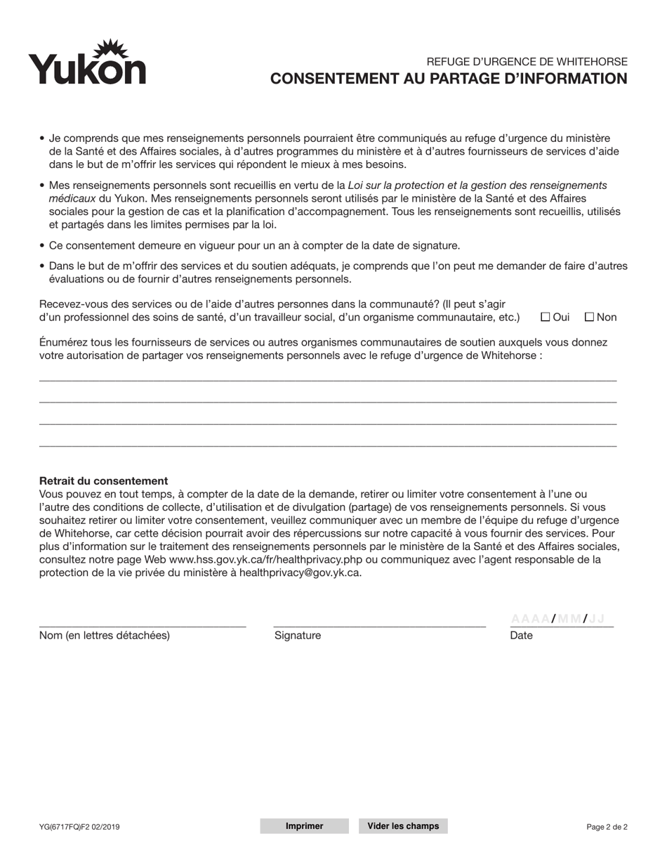 Forme YG6717 Refuge Durgence De Whitehorse Admission - Yukon, Canada (French), Page 2