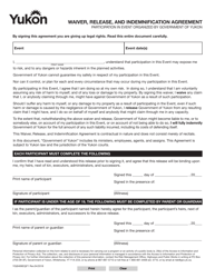 Form YG6469 &quot;Waiver, Release, and Indemnification Agreement&quot; - Yukon, Canada