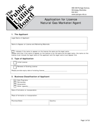 Document preview: Application for License Natural Gas Marketer/Agent - Manitoba, Canada