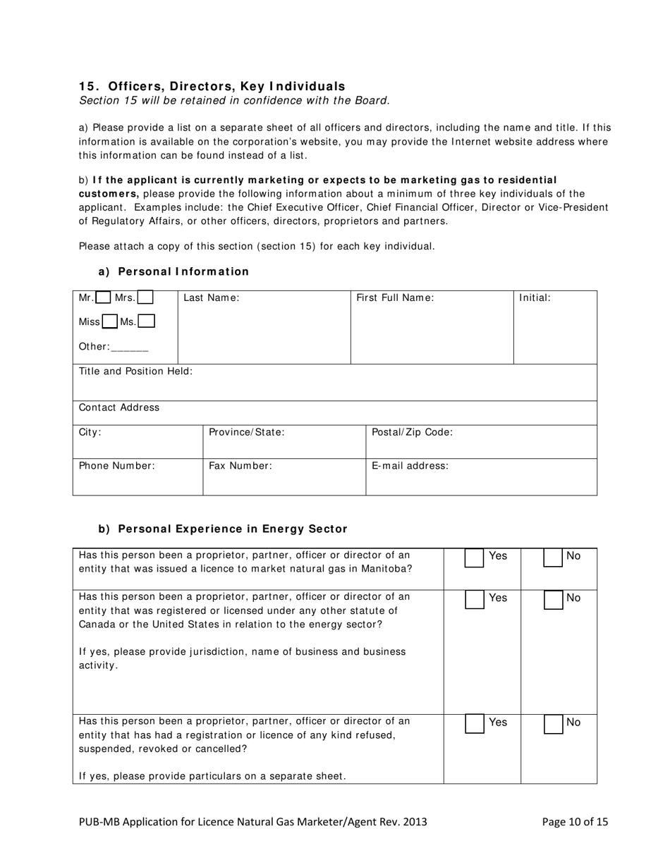 Application for License Natural Gas Marketer / Agent - Manitoba, Canada, Page 10