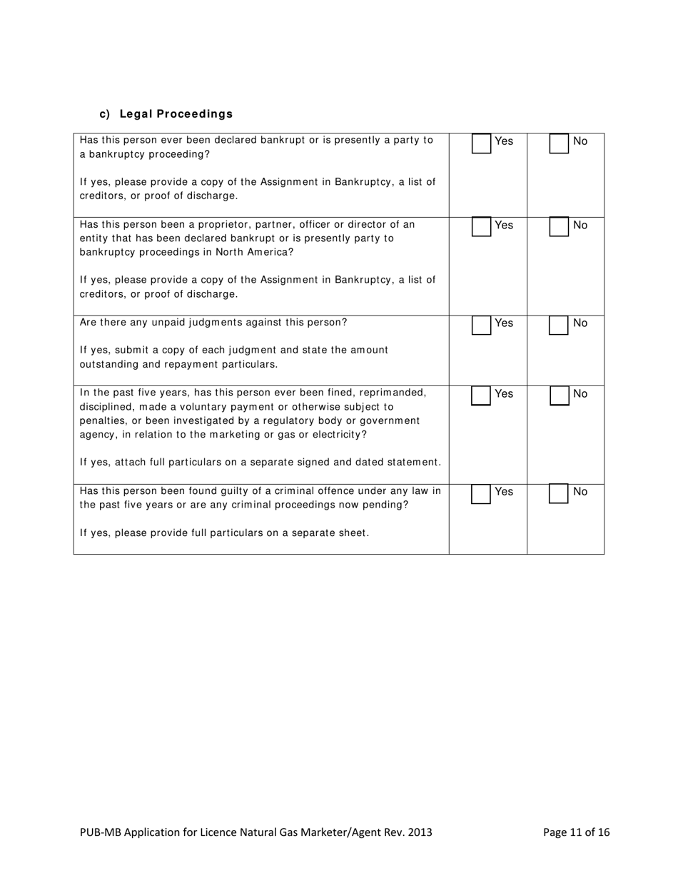 Application for License Natural Gas Marketer / Agent - Manitoba, Canada, Page 11