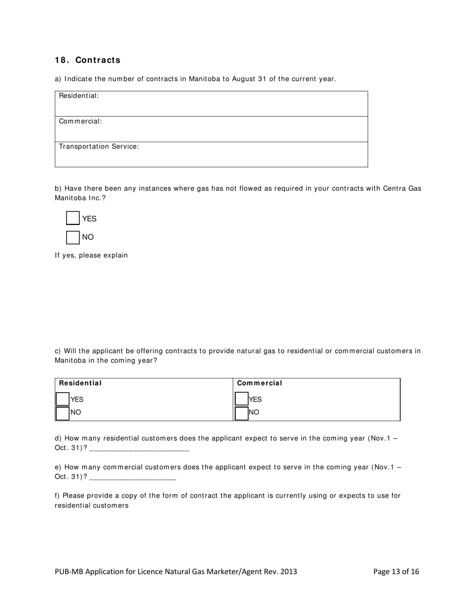Application for License Natural Gas Marketer / Agent - Manitoba, Canada, Page 13