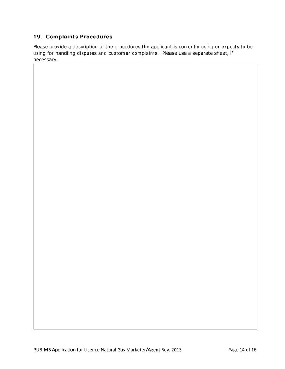 Application for License Natural Gas Marketer / Agent - Manitoba, Canada, Page 14