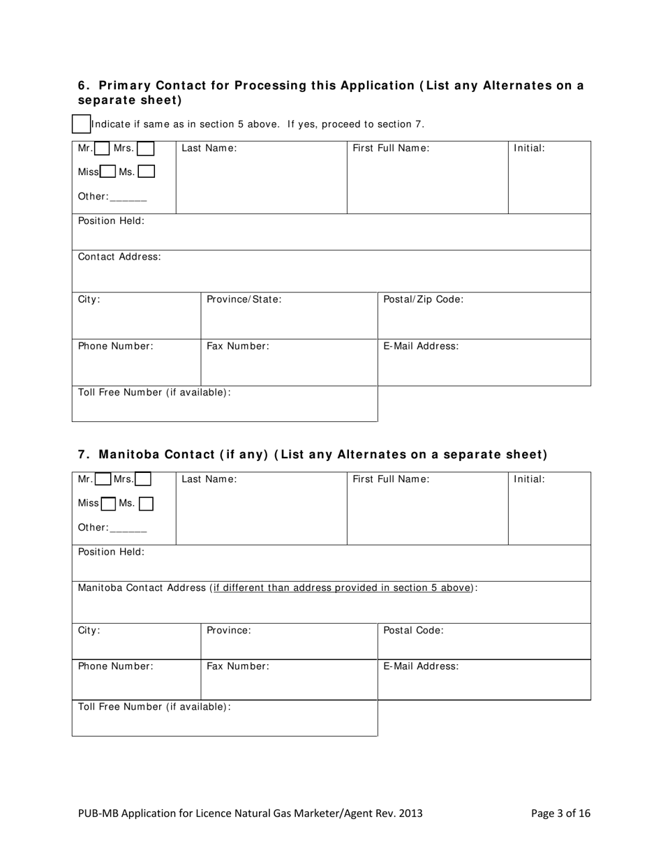 Application for License Natural Gas Marketer / Agent - Manitoba, Canada, Page 3