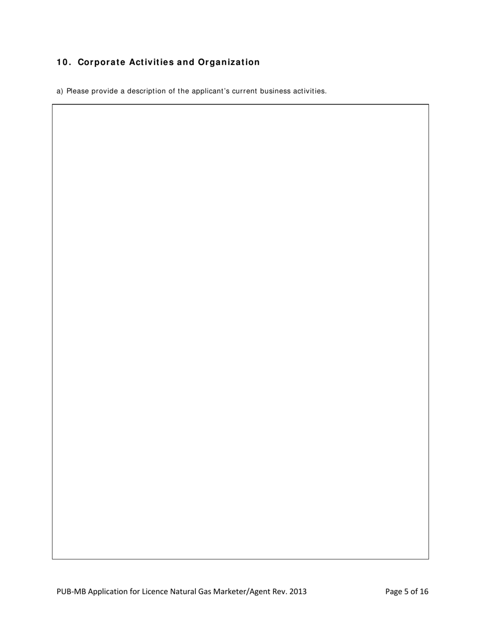 Application for License Natural Gas Marketer / Agent - Manitoba, Canada, Page 5
