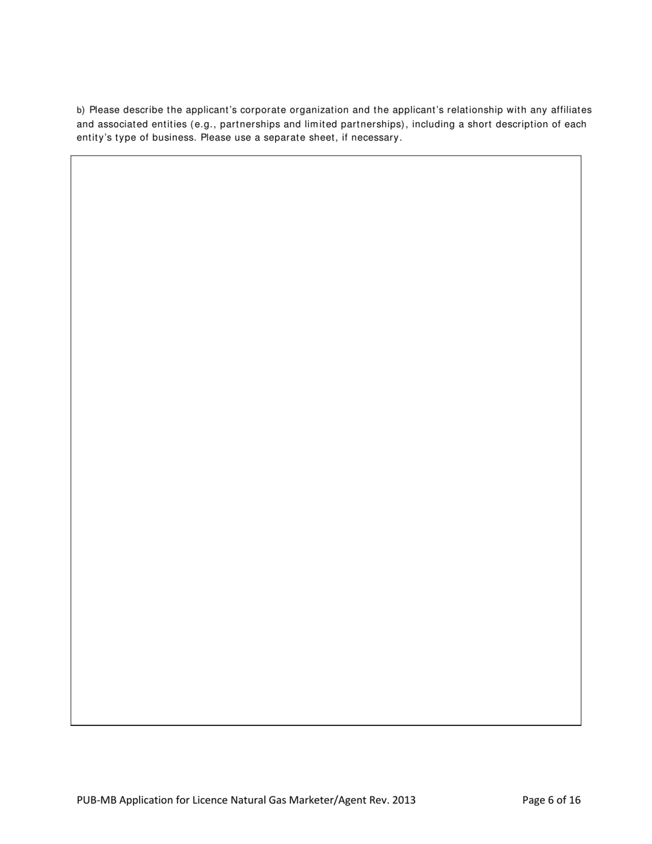 Application for License Natural Gas Marketer / Agent - Manitoba, Canada, Page 6