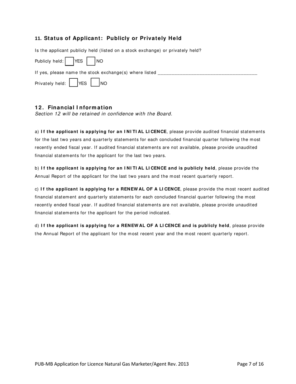 Application for License Natural Gas Marketer / Agent - Manitoba, Canada, Page 7