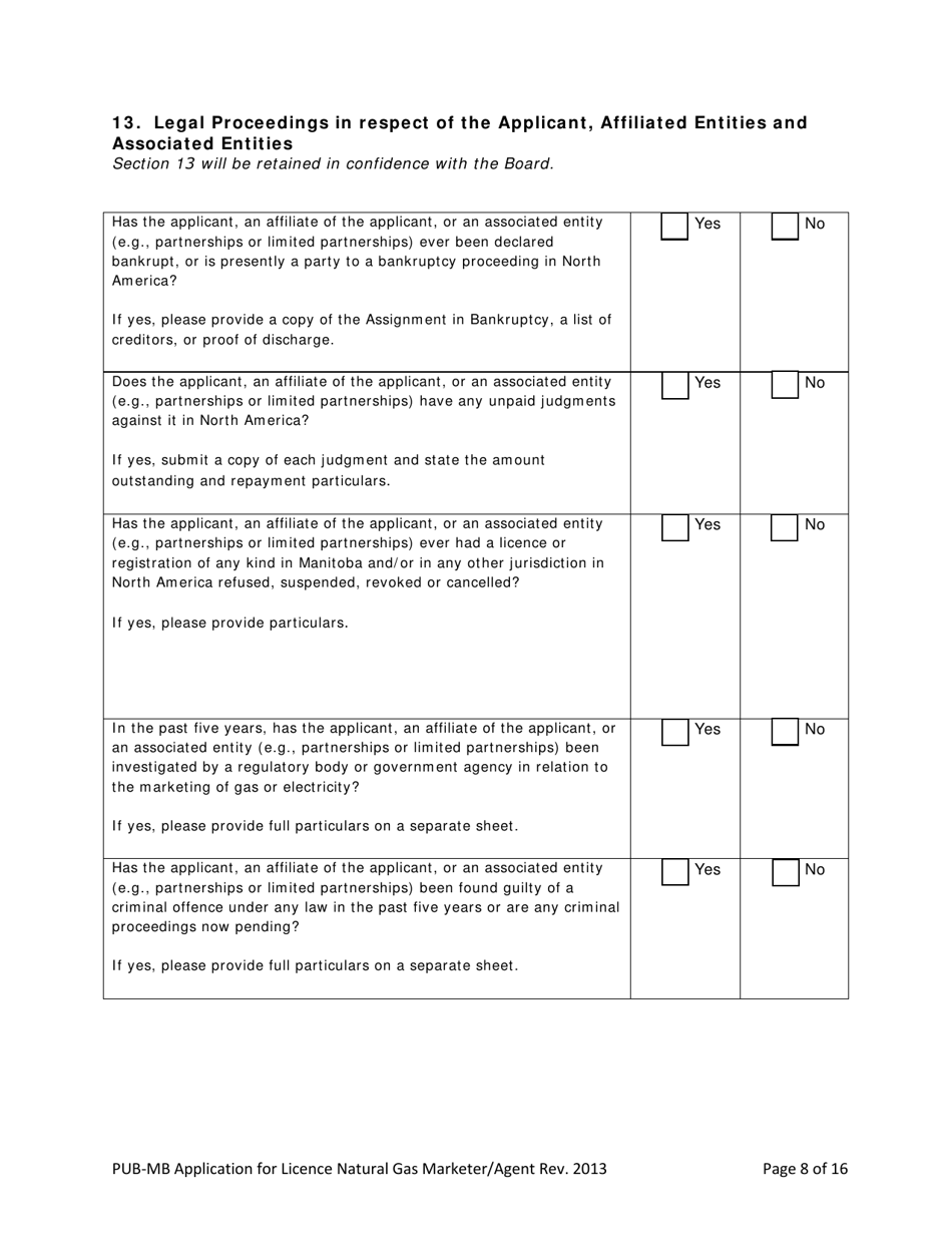 Application for License Natural Gas Marketer / Agent - Manitoba, Canada, Page 8