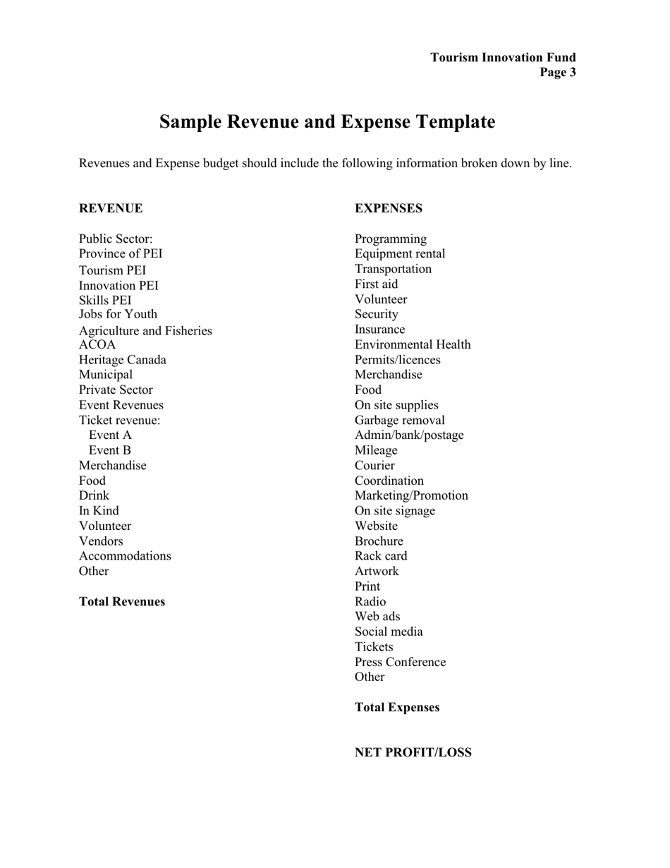 Tourism Pei Innovation Fund Form - Prince Edward Island, Canada, Page 3